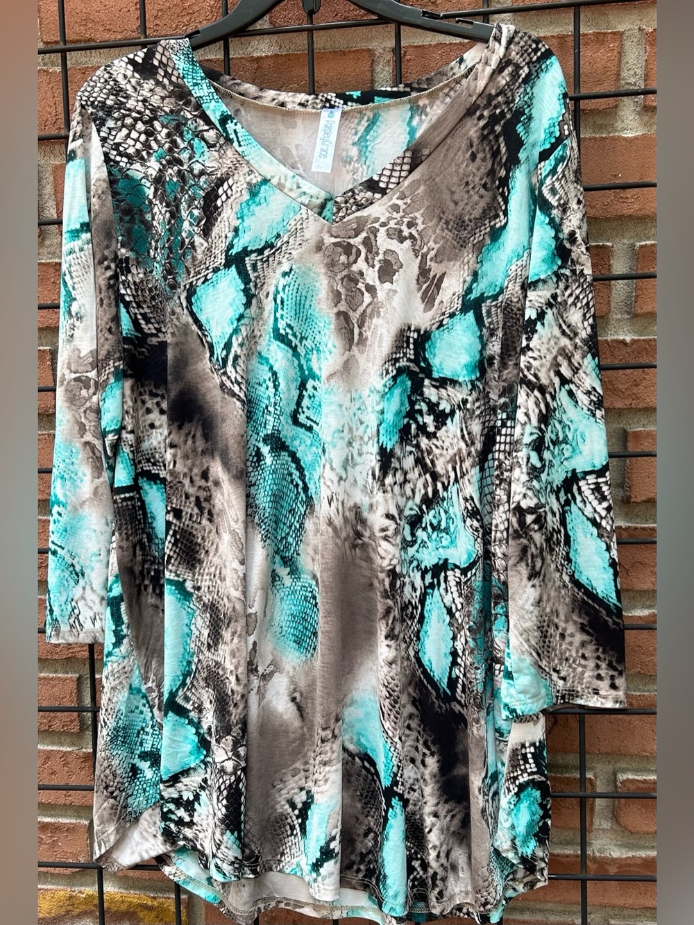 V-Neck Snake Print Tunic in Turquoise and Taupe